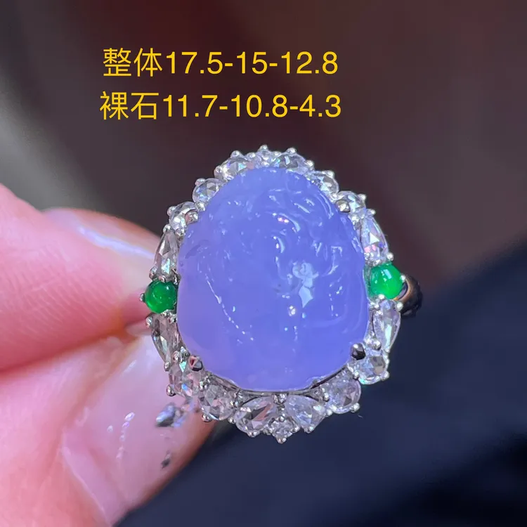 天然翡翠缅A冰种紫罗兰貔貅戒指18K金，供应链下单咨询货品在否？