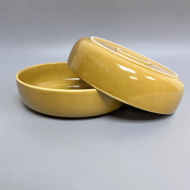 （2个装)家用陶瓷8.5英寸深盘菜碗啵啵碗明黄色饺子碗辣3502微瑕