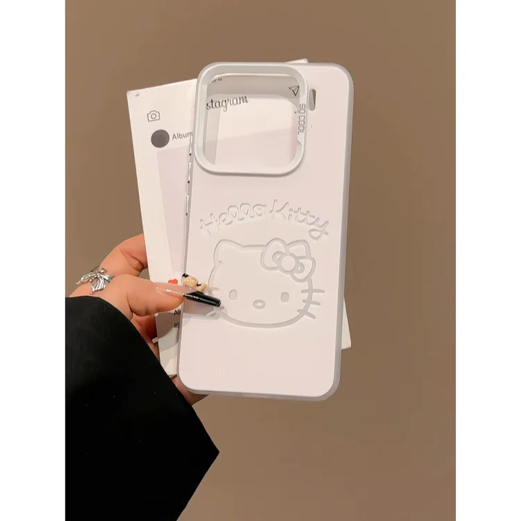 适用于【苹果/华为/OPPO/VIVO/小米】线条kitty手机壳磨砂彩银