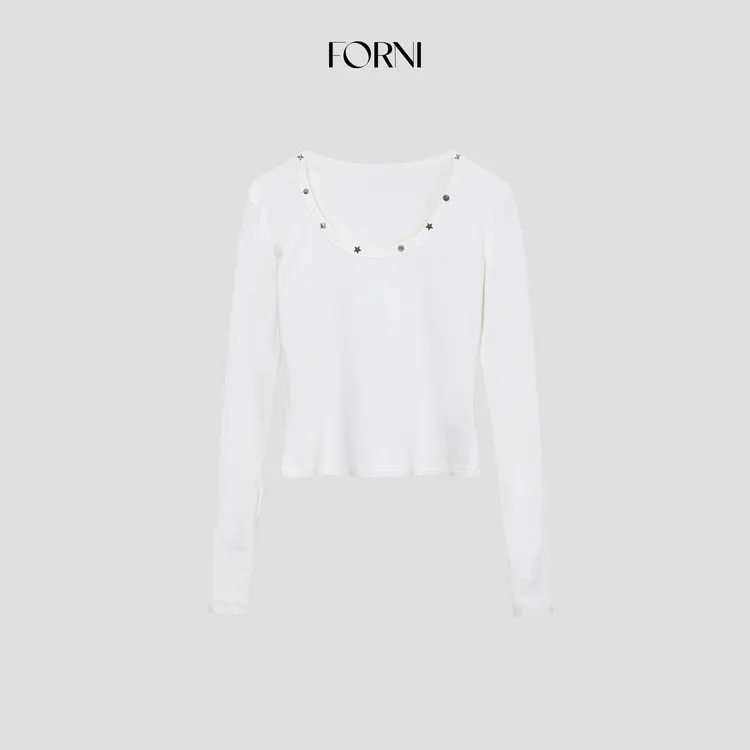FORNI 钉钉 全手工打钉细节圆领打底衫修身辣妹上衣