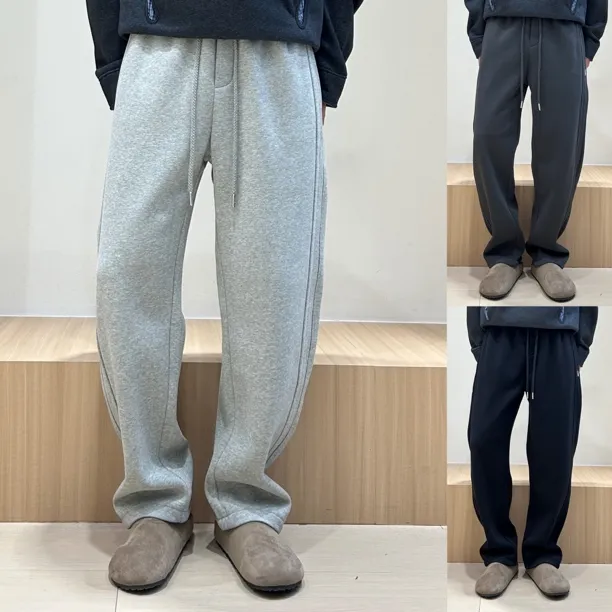 冬季加绒加厚直筒卫裤男士宽松休闲裤潮流运动纯色百搭系绳长裤男