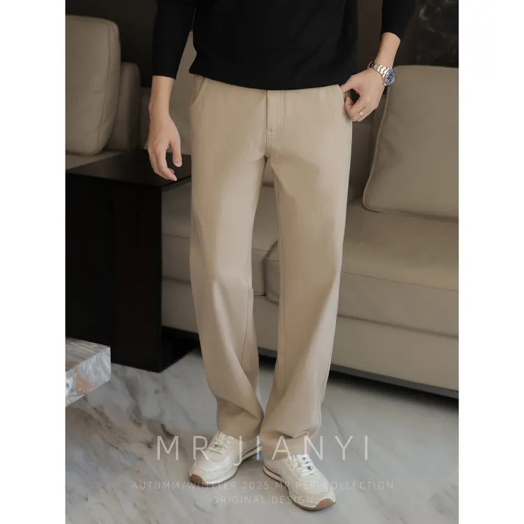 MR JIANYI 冬季「皮铭都市漫旅」抓绒斜纹直筒长裤微弹保暖休闲裤男