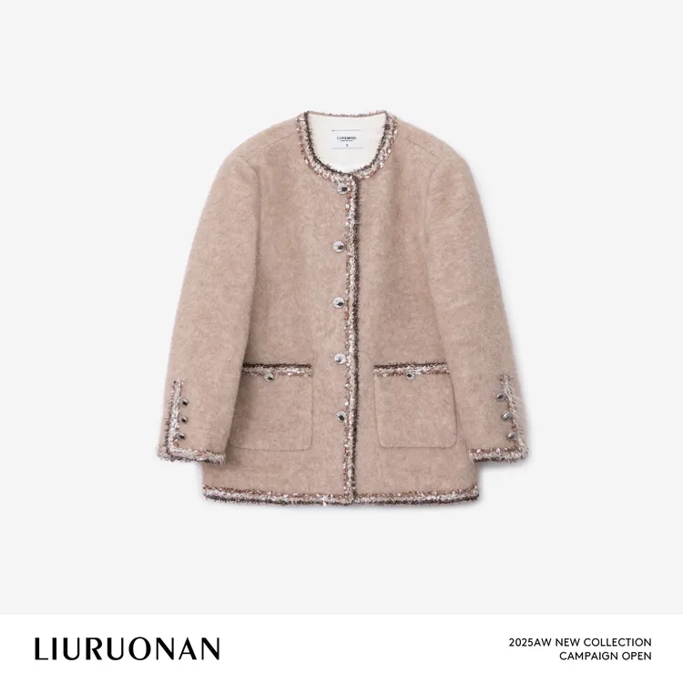 LIURUONAN 25WIN【游牧静奢】小香风撞色织边开衫短款毛呢外套秋冬