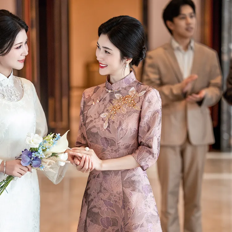 喜嘉喜新款妈妈喜服婚宴安克拉红色旗袍年轻喜婆婆装礼服婚礼1599