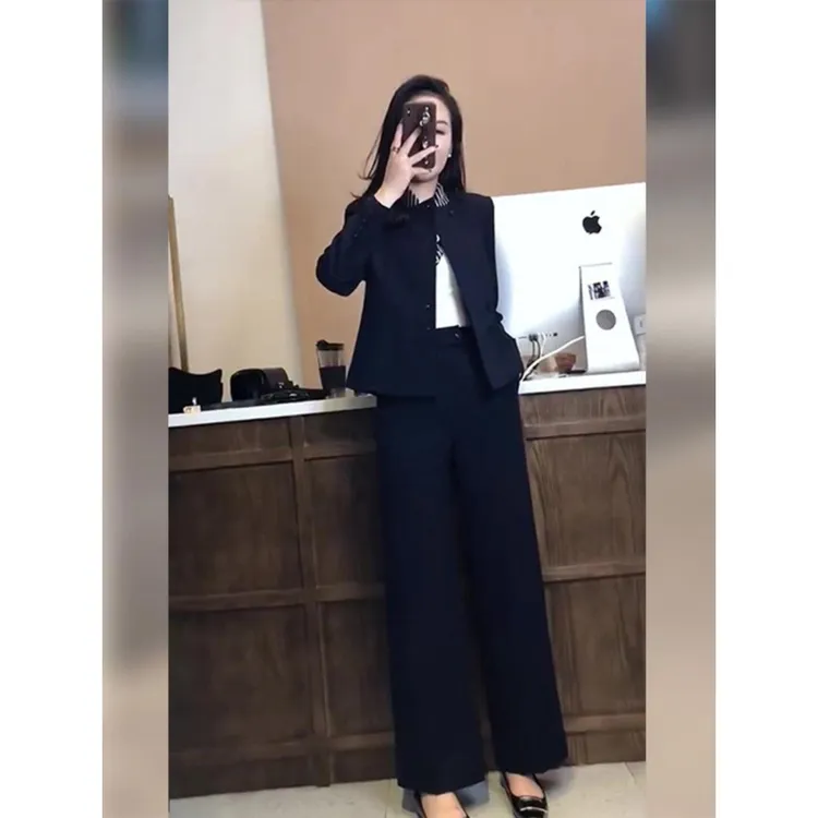 小香风套装春季新款女装干练气质轻奢高级感黑色上衣半身裙两件套