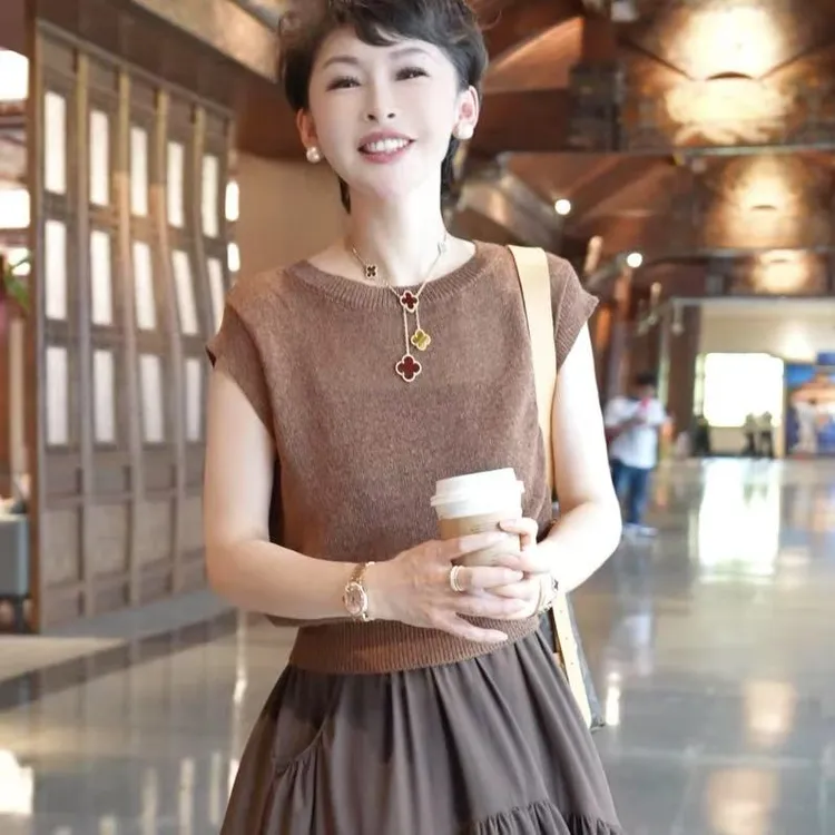 名港-【和纸纱】简约圆领百搭针织短袖 MG8270