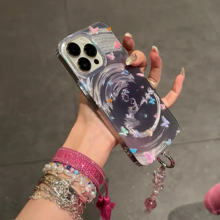 梦幻晕染旋涡蝴蝶适用苹果16promax手机壳小众15pro手机壳防摔13