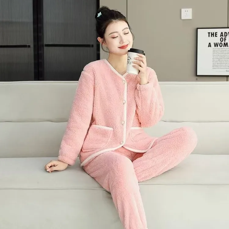 2024年新款睡衣可外穿女秋冬季小香风珊瑚绒加厚加绒新款潮牌女装