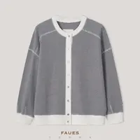 FAUES 远离尘嚣 hands of cr*ation纯棉立体条纹编织撞色圆领开衫