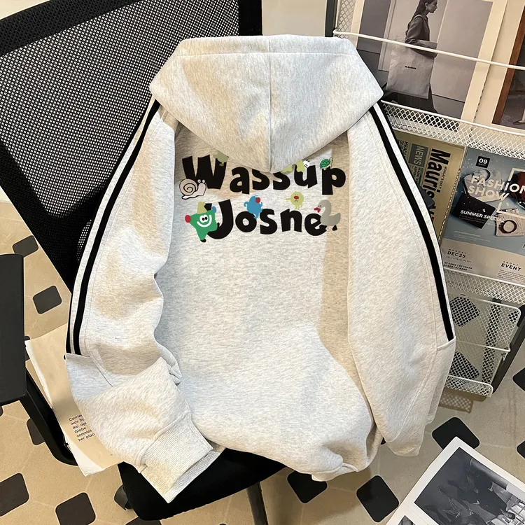 WASSUP UOSNE重磅连帽卫衣男秋季ins小众痞帅三条杆廓形拉链开衫