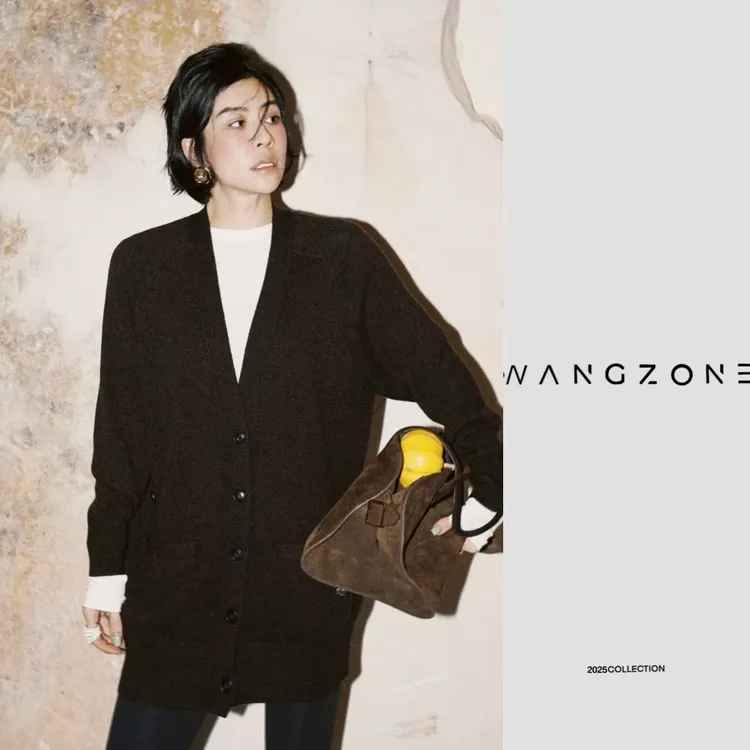 WANG ZONE｜独家定染羊绒羊毛翻领半拉链套头宽松针织衫上