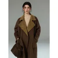 贰羊设计【非晚】配围巾两穿羊毛双面呢大衣女冬季中长款毛呢外套