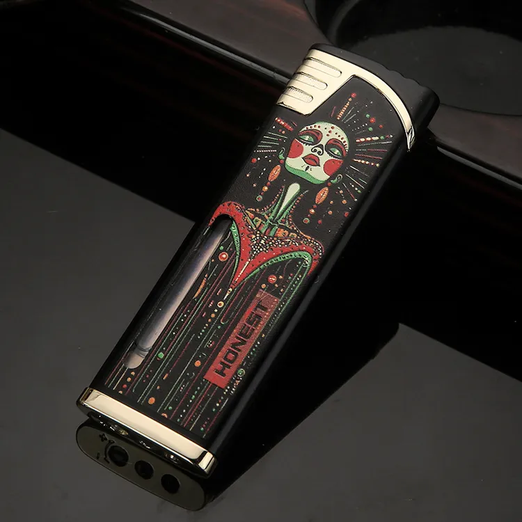 honest百诚打火机正品创意个性直冲蓝焰超薄户外充气男女通用礼盒