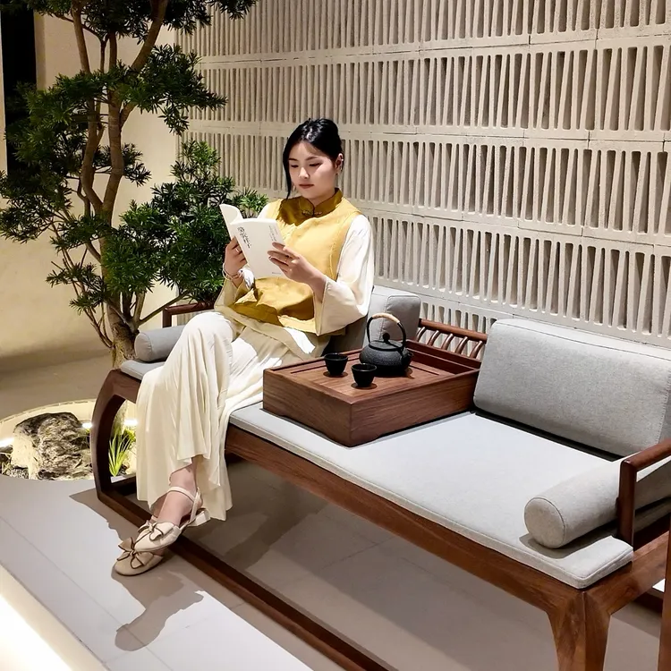 宋氏美学北美黑胡桃木美人榻新中式实木罗汉床现代简约古卧榻