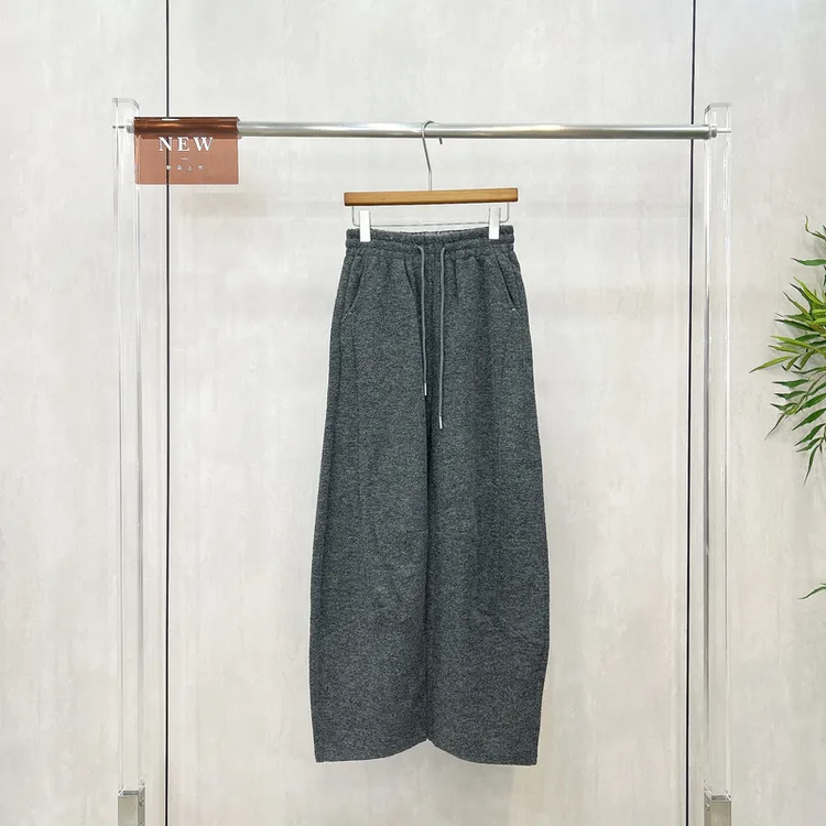 RAIN MALKA秋季深灰色绵羊毛显高显瘦香蕉裤女松紧腰休闲裤83170