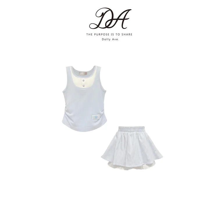【现货】Dolly Ave 「少女系列」小清新 baby蓝优可丝背心半裙套装