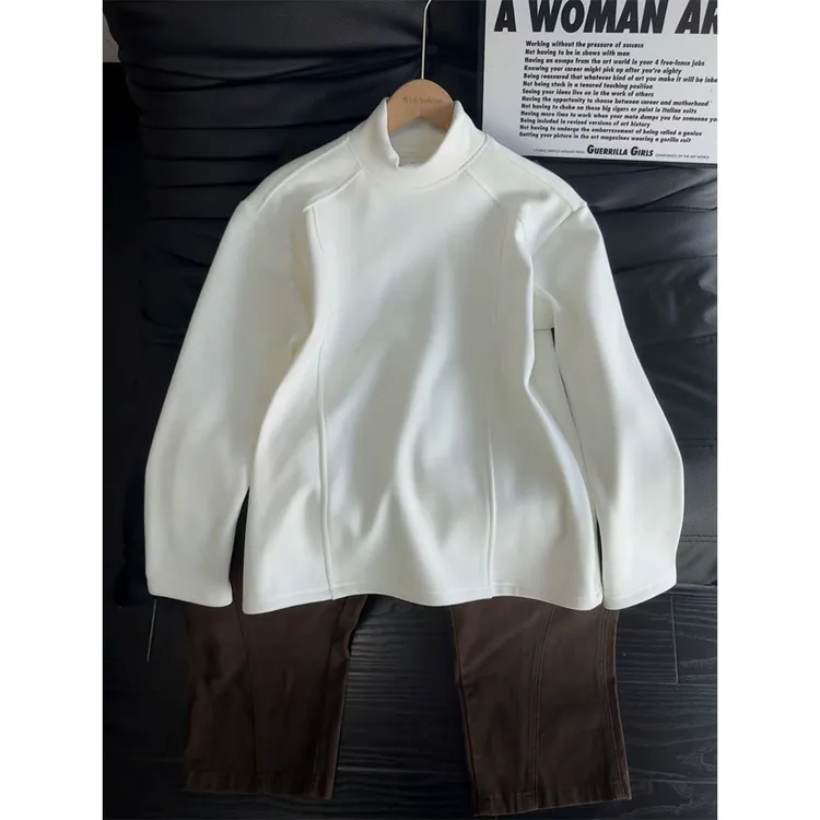 cleanfit正肩解构设计感半高领德绒打底衫男款美式修身长袖T恤潮