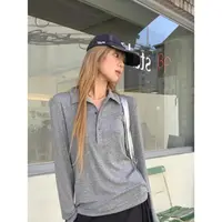 韩国东大门jane birkin秋新翻领Polo时尚纯色宽松长袖衬衫