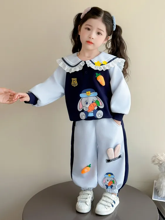 女童娃娃领卫衣套装秋季2025新款儿童秋装宝宝早秋洋气穿搭两件套