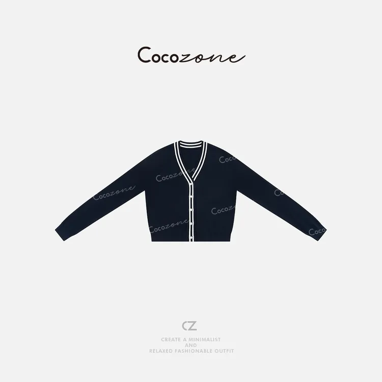 COCO ZONE 刘一一“长岛”100棉春季撞色边单排扣针织衫ACD1A0068