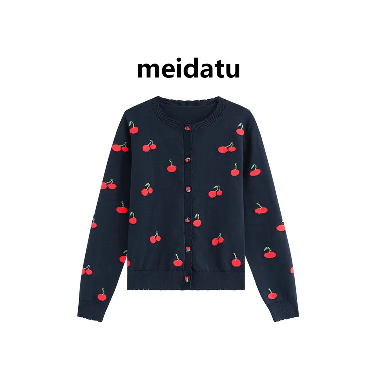 美哒兔（小樱桃毛衣）冬季甜美樱桃提花针织开衫cm1215（小个子版）