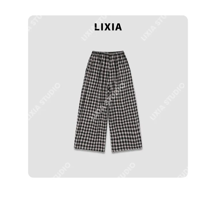 LIXIA【简格】夏季ins风时尚经典格子九分裤休闲裤-D8639