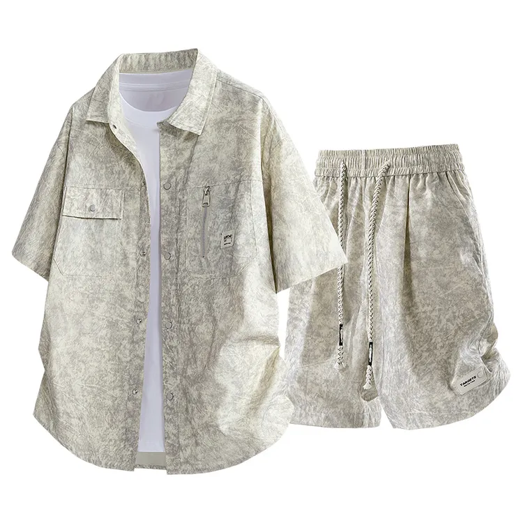 MTVO夏季休闲新款时尚轻奢痞帅男装帅气日系衬衫套装潮流洋气男款