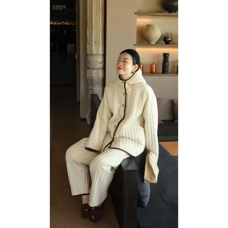 【DMXJ大梦想家】休闲简约纯色夹棉棉服睡衣女冬季新保暖家居服套装