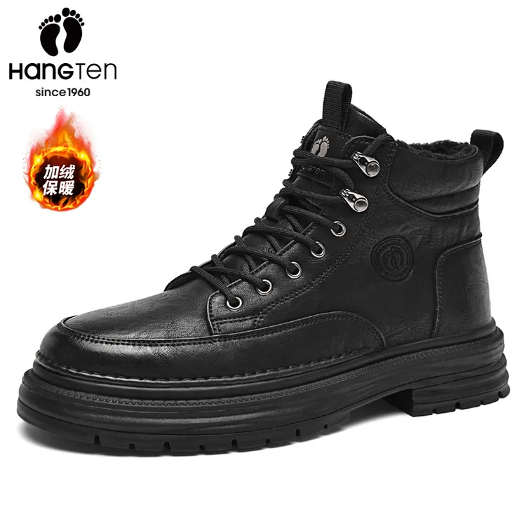 美国欢腾男鞋2025冬季新款加绒保暖马丁靴男士时尚高帮工装靴子
