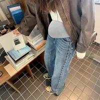 孕妇秋季外穿爆款不勒肚子阔腿牛仔裤宽松舒适托腹休闲直筒裤秋装