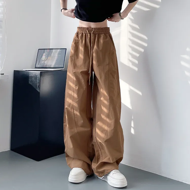 大码宽松休闲阔腿裤女夏季胖mm显瘦遮肉直筒运动裤高腰束脚工装裤