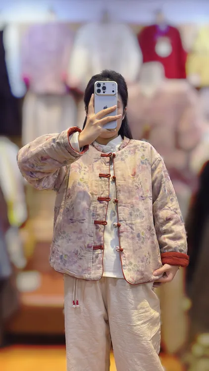 双面穿棉麻印花文艺范中式棉服（90-140斤）