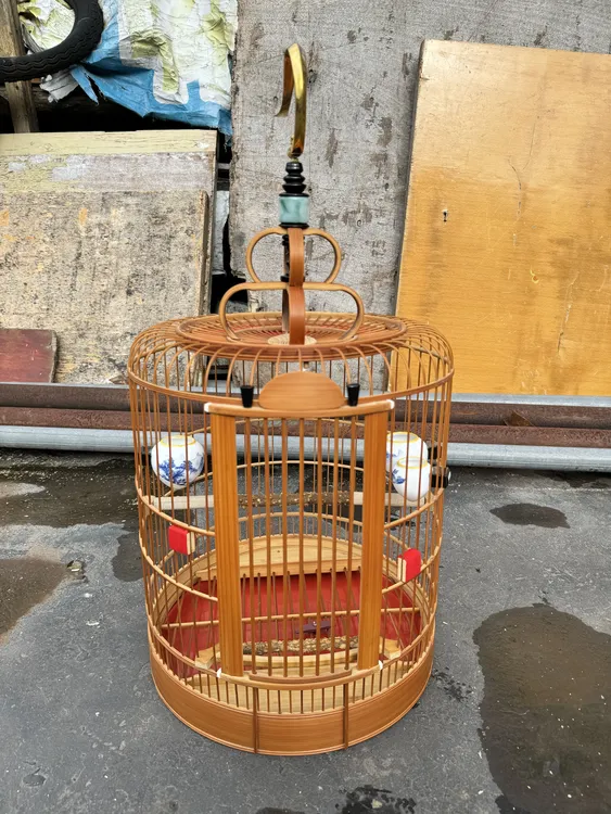 高档手工竹制画眉鸟笼带青皮配件做工精细高度36公分