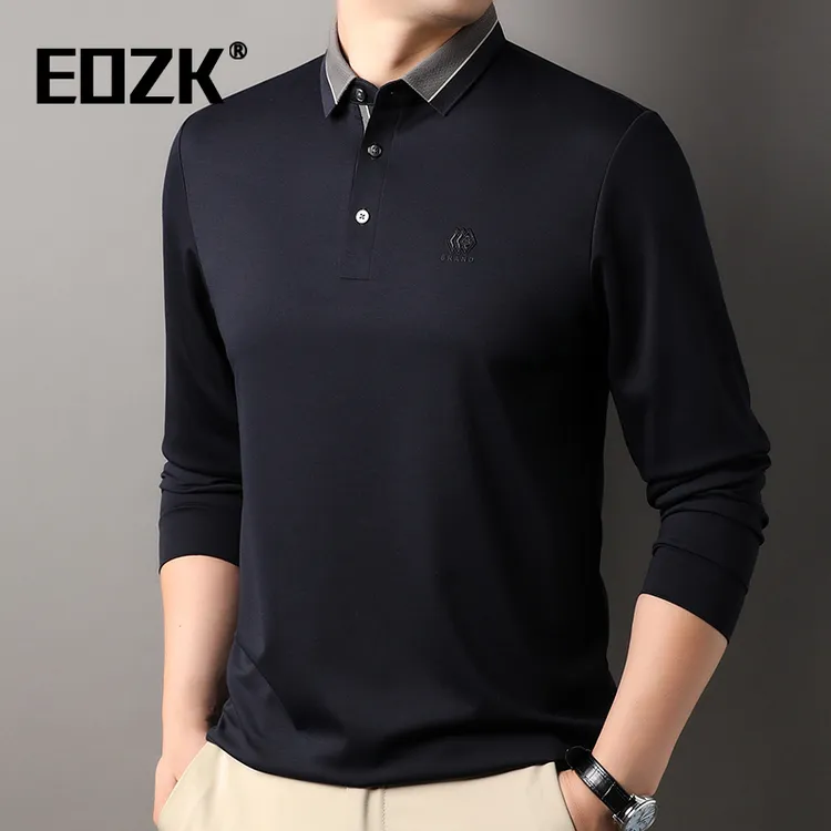 Eozk时尚百搭舒适长袖T恤男2025秋季新款翻领柔滑有型男士polo衫