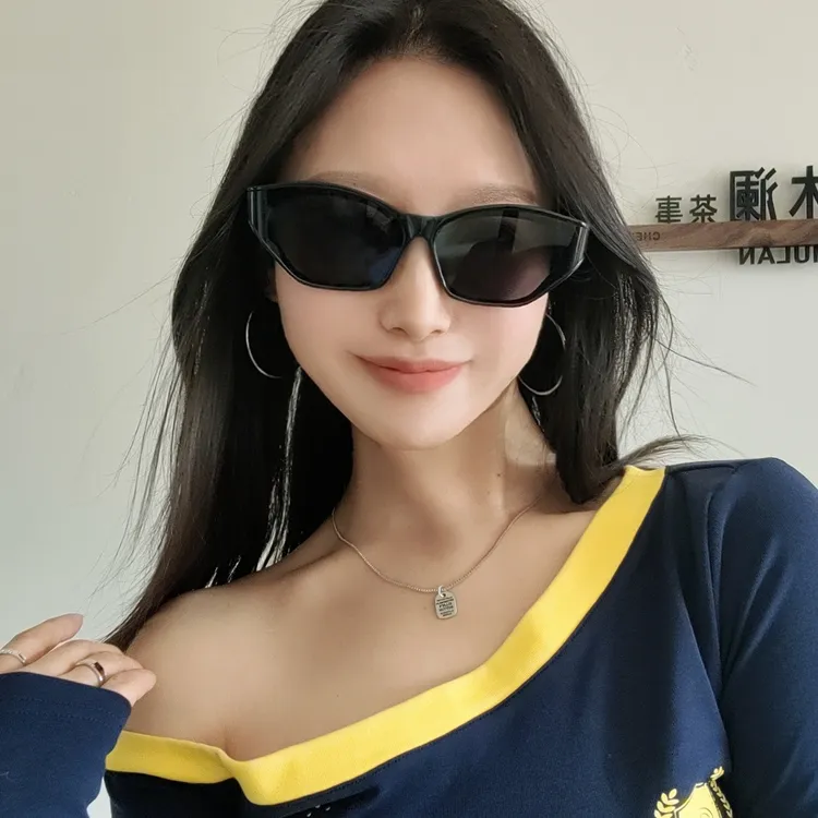 欧美猫眼墨镜高级感大脸多边形显脸小防晒防紫外线太阳镜男女同款