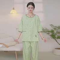睡衣女士春秋款夏季七分袖九分裤薄款纯棉家居服可外穿全棉套装