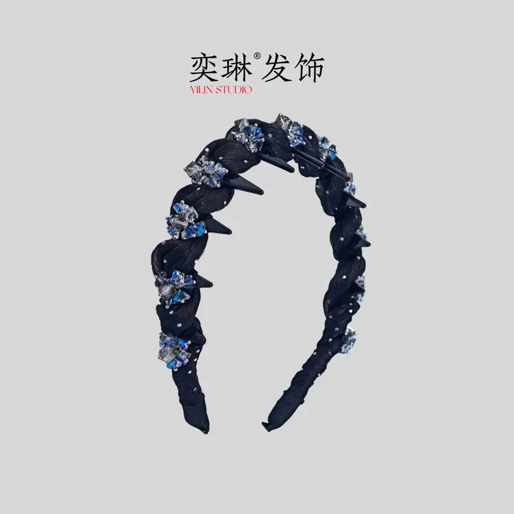 奕琳发饰 0144 网纱满天星三角玻璃齿梳发箍 直播间专用链接