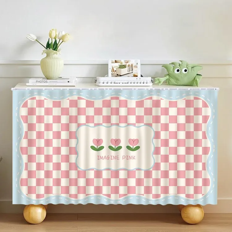 柜子遮挡帘卡通儿童杂物防尘帘橱柜拉帘免打孔轨道遮丑帘书柜布帘