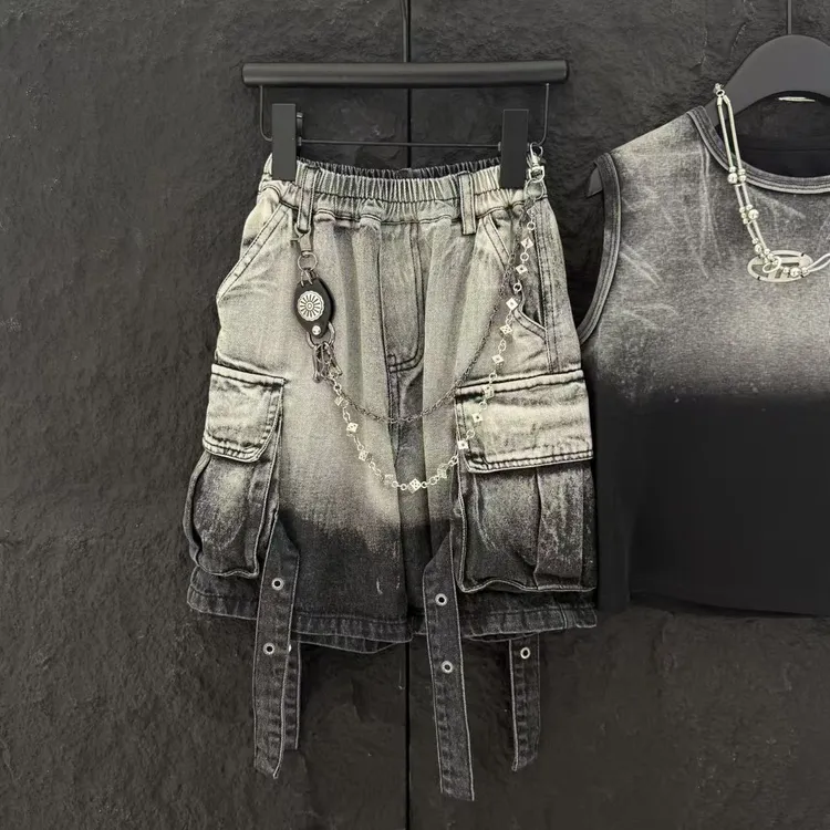 690020夏季2（无链条）儿童宽松潮流时尚男童韩版松紧破洞牛仔短裤