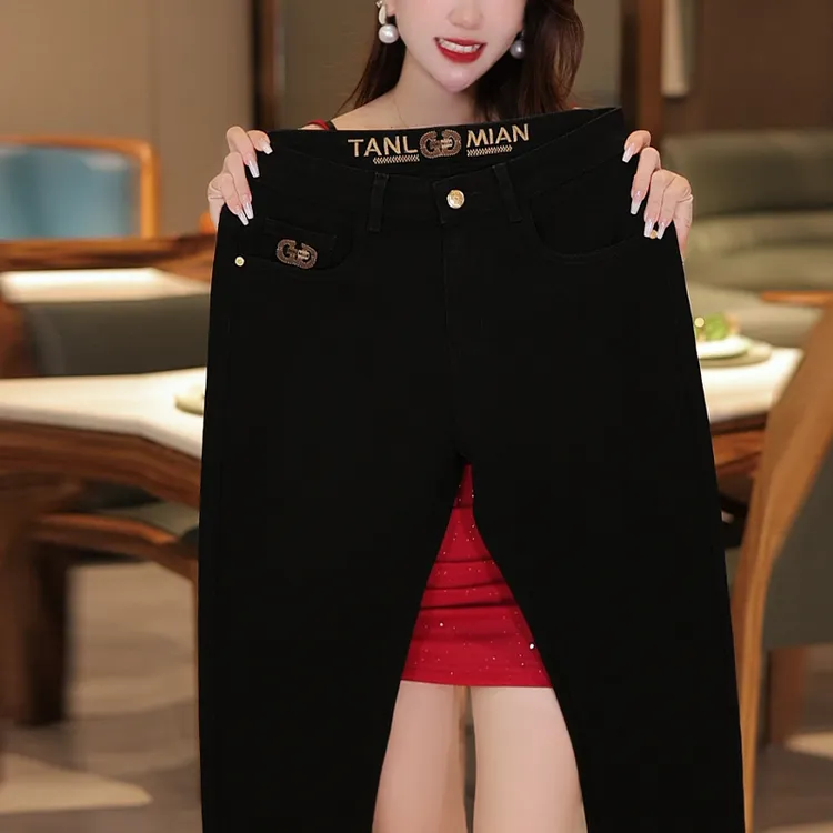 【025夏季薄款】冰丝纯黑色九分牛仔裤男款直筒高弹力休闲长裤子男