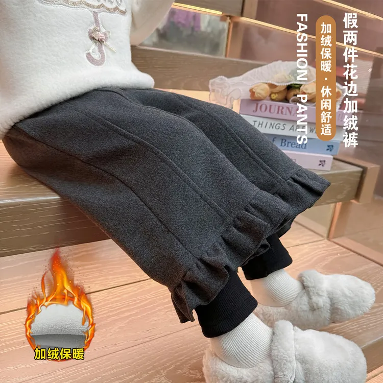 女童韩版童装2025秋冬新款假两件休闲裤女童保暖加绒加厚打底裤潮