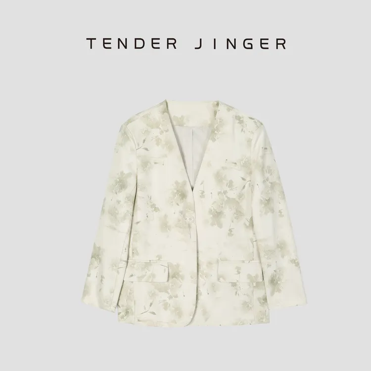 Tender Jinger气质提花无领西服外套T51YMS80226