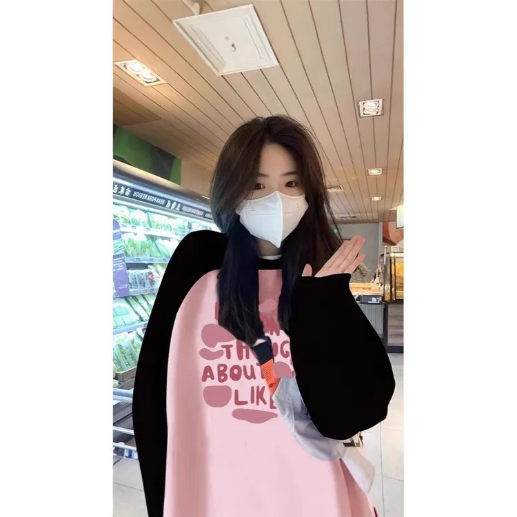 美式潮牌复古慵懒风插肩袖无帽卫衣2025装秋季时尚休闲宽松加绒潮