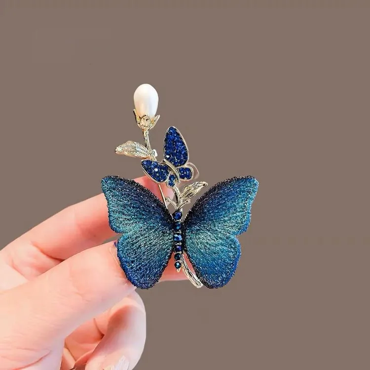 合金胸针 复古新款轻奢蝴蝶刺绣高档胸针高级别针胸花时尚气质防
