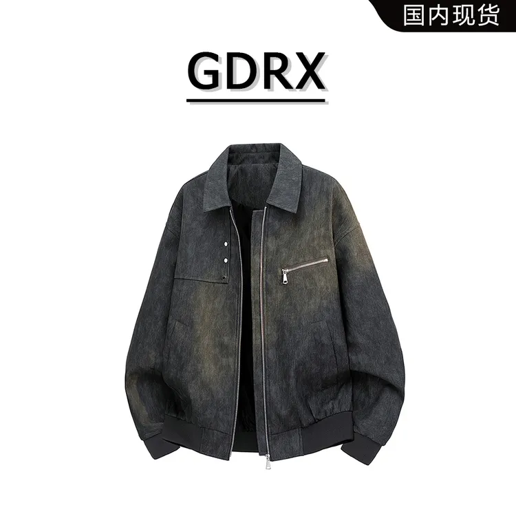 GDRX美式翻领复古皮衣夹克男士秋冬轻奢痞帅上衣休闲百搭潮流外套