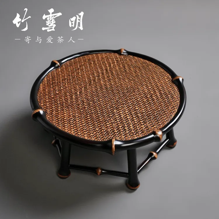 竹雪明|筇竹圆形小茶几家具榻榻米炕桌家用飘窗茶几炕几复古花几