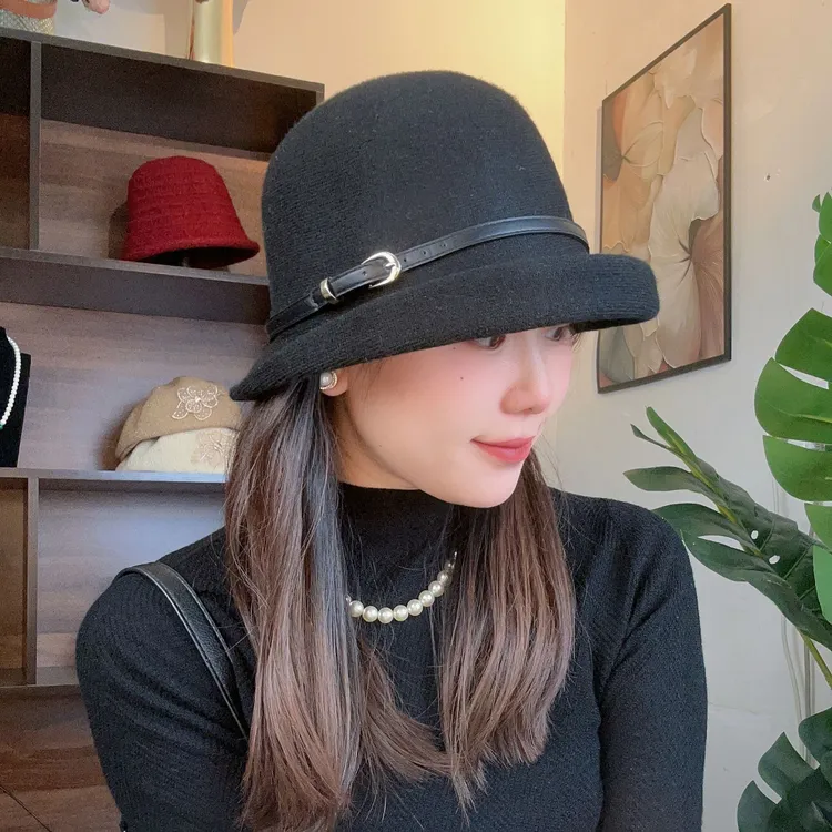 定制款秋冬渔夫帽子女英伦复古保暖卷边礼帽显脸小优雅气质盆帽