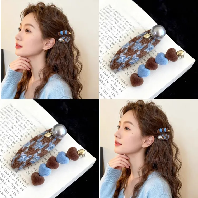 高级感发夹女爱心撞色侧边夹鸭嘴夹前额一字发卡碎发刘海夹头饰