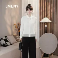 LMENY“温蒂衬衫”简约轮廓~翻领下摆镂空花边显瘦羊毛衬衫25DC007