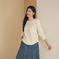 【奶芙T】纤莉秀大码琥珀流光莱赛尔混纺罗纹圆领长袖 T恤QK3148